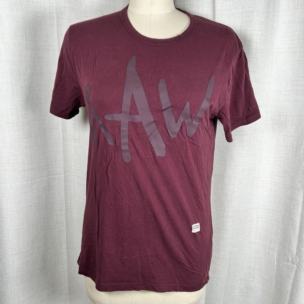 G-Star Raw Mens Logo Graphic Tee Maroon T-Shirt Size Medium Slim Dark Finch